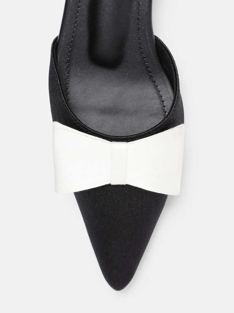ZORIWORLD  Americano Black & White Satin Slingback Kitten Heel 1.5 Inches Peta-Approved Vegan For Office Meetings, Festive Events for Women | Best Price UAE