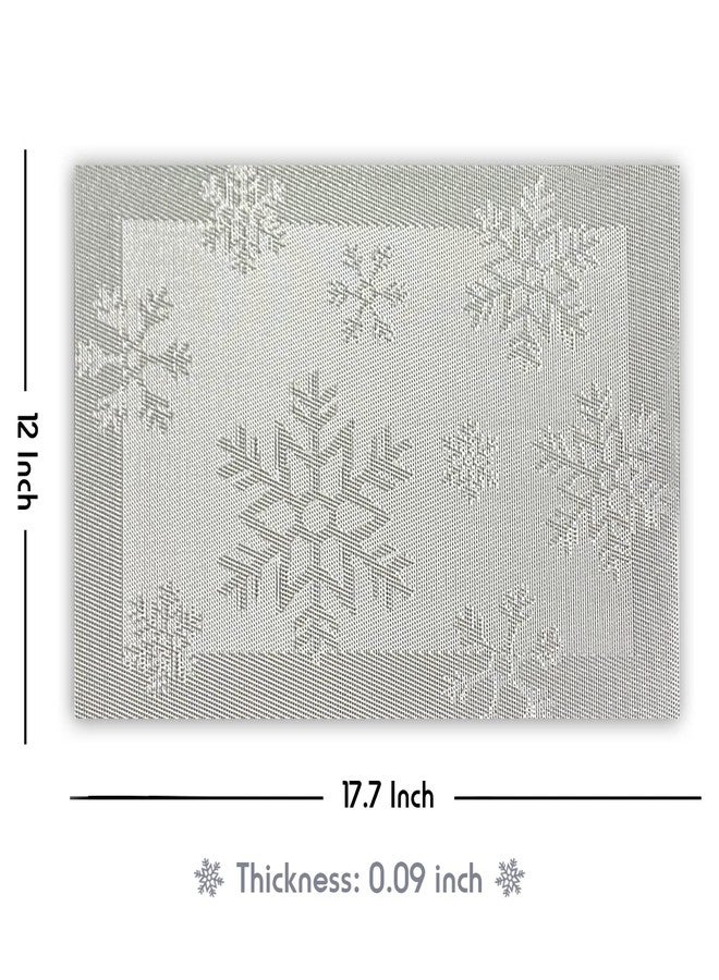 RIMOBUL Christmas Placemats Set of 6 Woven Vinyl Non-Slip Placemats Washable Table Mats Anti-Skid Placemats for Kitchen Table (Snow Silver) - Image 3
