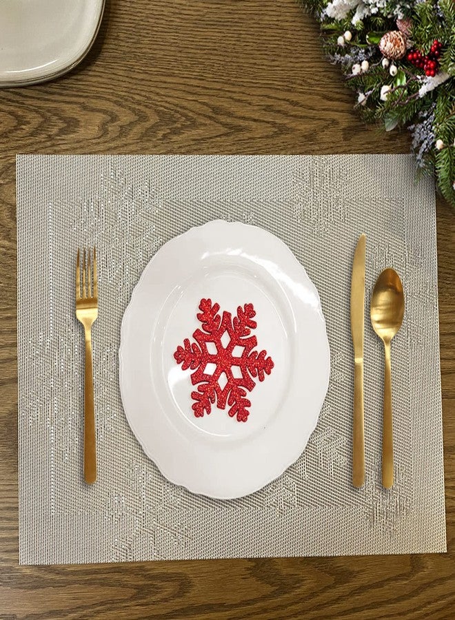 RIMOBUL Christmas Placemats Set of 6 Woven Vinyl Non-Slip Placemats Washable Table Mats Anti-Skid Placemats for Kitchen Table (Snow Silver) - Image 2