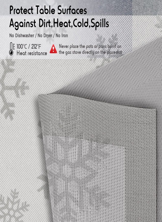RIMOBUL Christmas Placemats Set of 6 Woven Vinyl Non-Slip Placemats Washable Table Mats Anti-Skid Placemats for Kitchen Table (Snow Silver) - Image 5