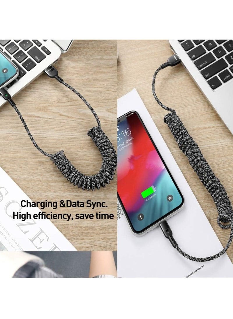Mcdodo Coiled Elastic USB Cable for iPhone – Retractable Short Car Charger Cable for iPhone 11/11 Pro/11 Pro Max/X/XR/8/7 Plus – Stretchable to 1.8m (Straight, Black) - Image 3
