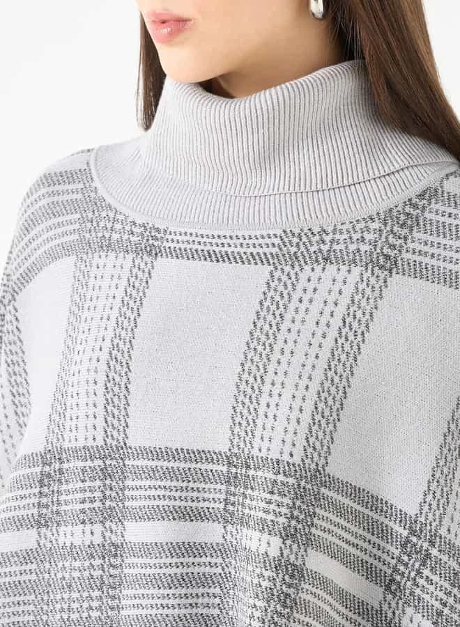Iconic Iconic Checked Poncho with High Neck