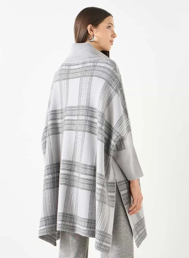 Iconic Iconic Checked Poncho with High Neck