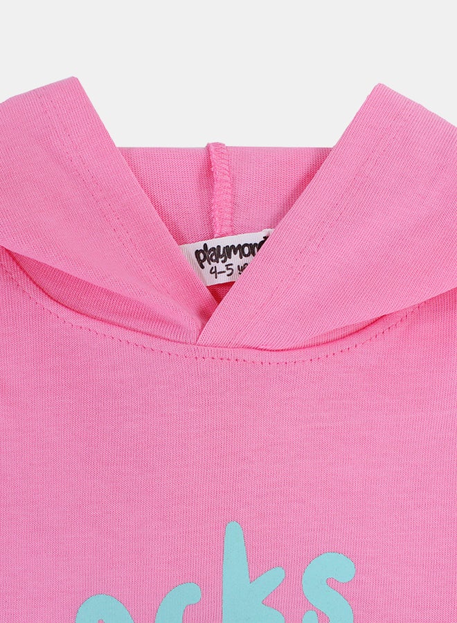 playmore Girls Cotton Hoodie – Pink with "Snacks for Dinner" Bananas Print - Image 3