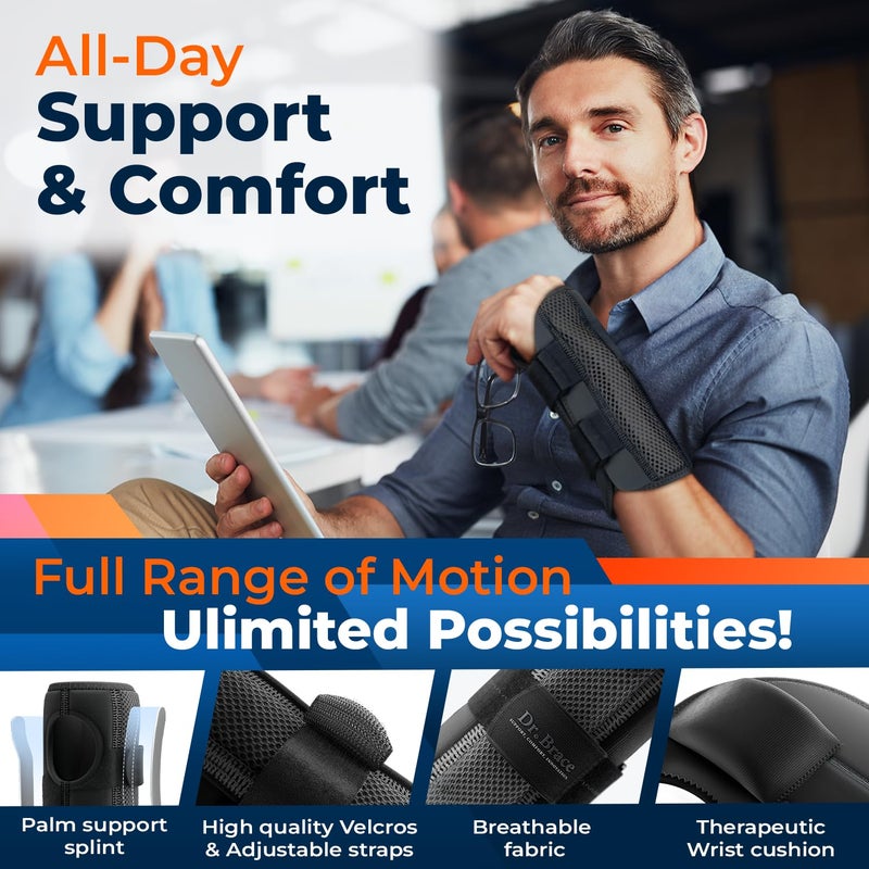 DR. BRACE Adjustable Wrist Brace Night Support for Carpal Tunnel, Doctor Developed, Upgraded with Double Splint & Therapeutic Cushion,Hand Brace for Pain Relief,Injuries,Sprains (S/M Left Hand, Black) - Image 4