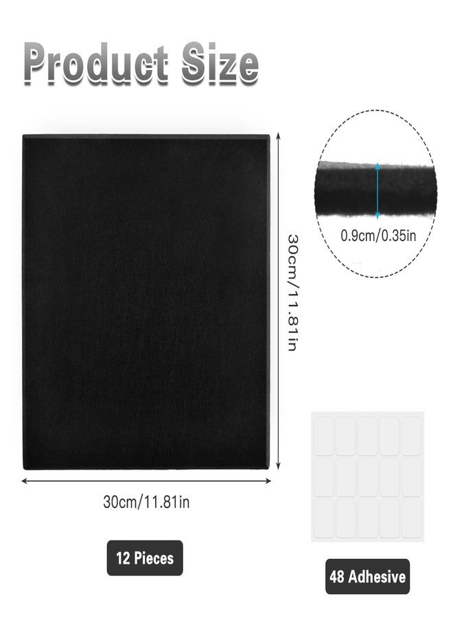 FOCCTS 12 Pcs 11.8" x 11.8" Felt Bulletin Board, Black Cork Board Office Cork Board with Safe Removable Adhesive Tabs, Black Felt Wall Tiles for Photos Letter Memos Home Office Kitchen DIY - Image 2