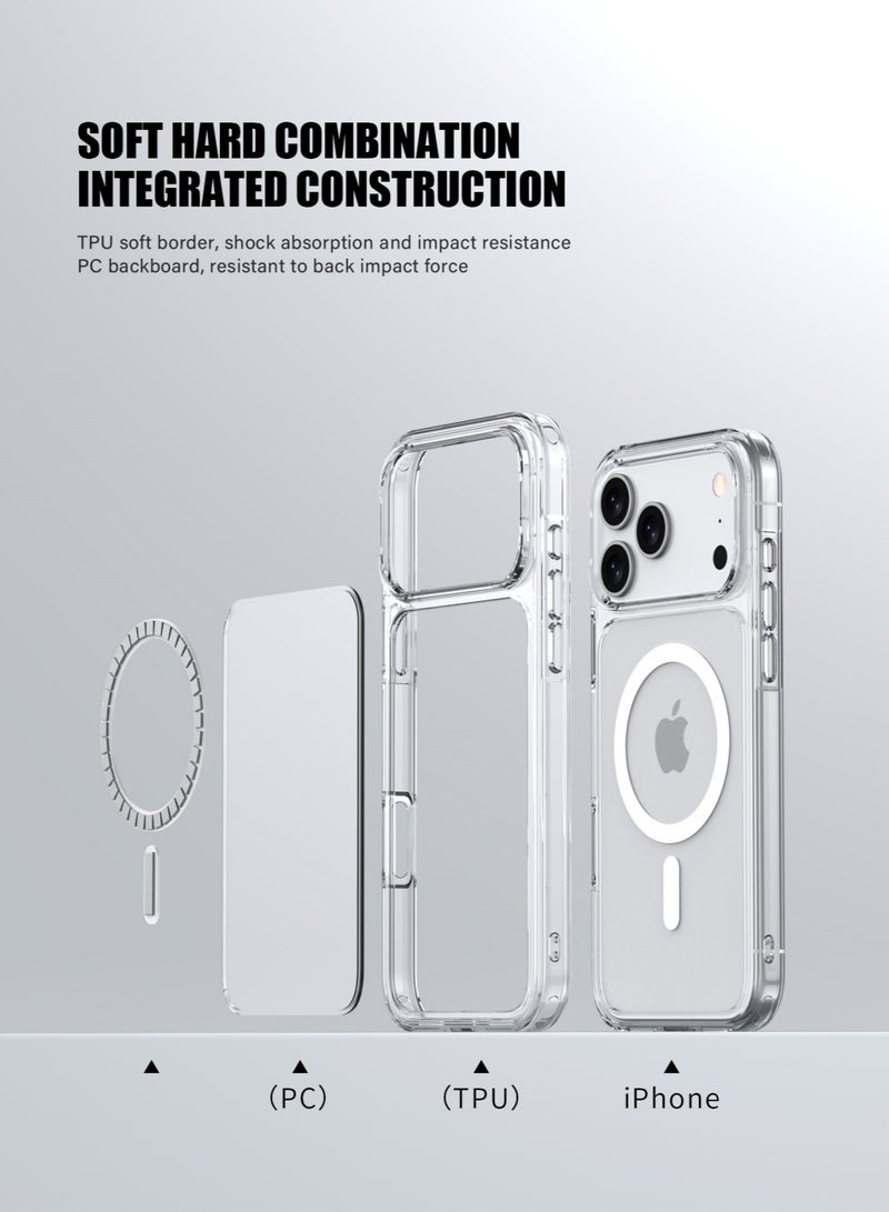 DURKU Magnetic Case for iPhone 17 Pro 6.27-Inch Compatible with MagSafe iPhone 17 Pro Cover Case Never Yellow Shockproof Bulid-in corner Magnet Phone Case For iPhone 17 Pro（Clear） - Image 5