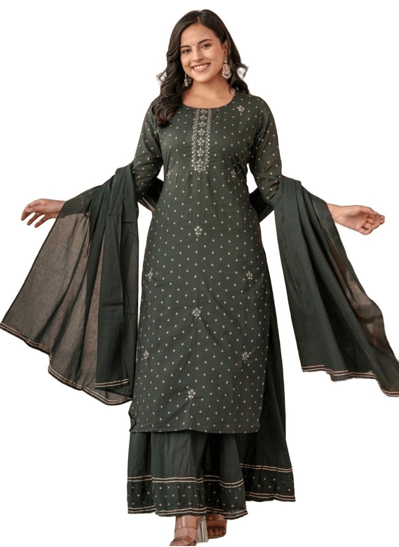 Graceful Green Gold Printed Cotton Kurta Sharara Set - pzsku/Z79A731EFA648D8E4F07AZ/45/1741333755/49946da1-0c1c-43f5-a974-9f3ffcce617f