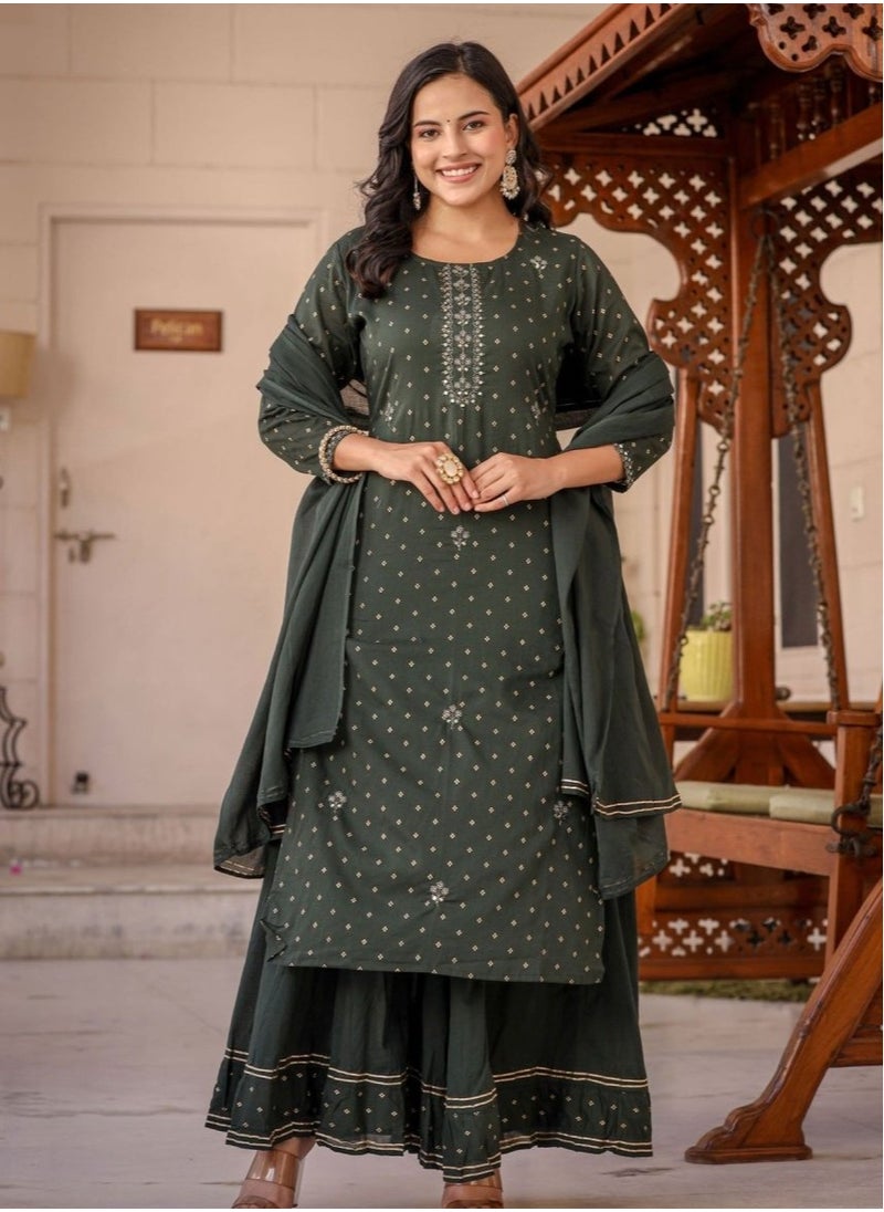 Graceful Green Gold Printed Cotton Kurta Sharara Set - pzsku/Z79A731EFA648D8E4F07AZ/45/_/1740559935/f92a5c56-a247-4c3e-89fe-59c1913dd726