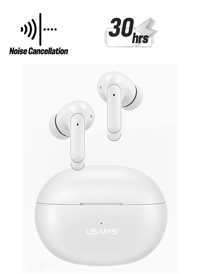 Usams USAMS XD18 TWS Earbuds ENC | BT5.3 Dual-mic | Superb Sound Quality | Sonic Bass | Waterproof | 30+ Hours | Gaming | Comfort Fit | Swift Pairing (White)  - Image 1