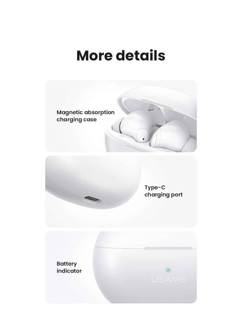 Usams USAMS XD18 TWS Earbuds ENC | BT5.3 Dual-mic | Superb Sound Quality | Sonic Bass | Waterproof | 30+ Hours | Gaming | Comfort Fit | Swift Pairing (White)  - Image 4