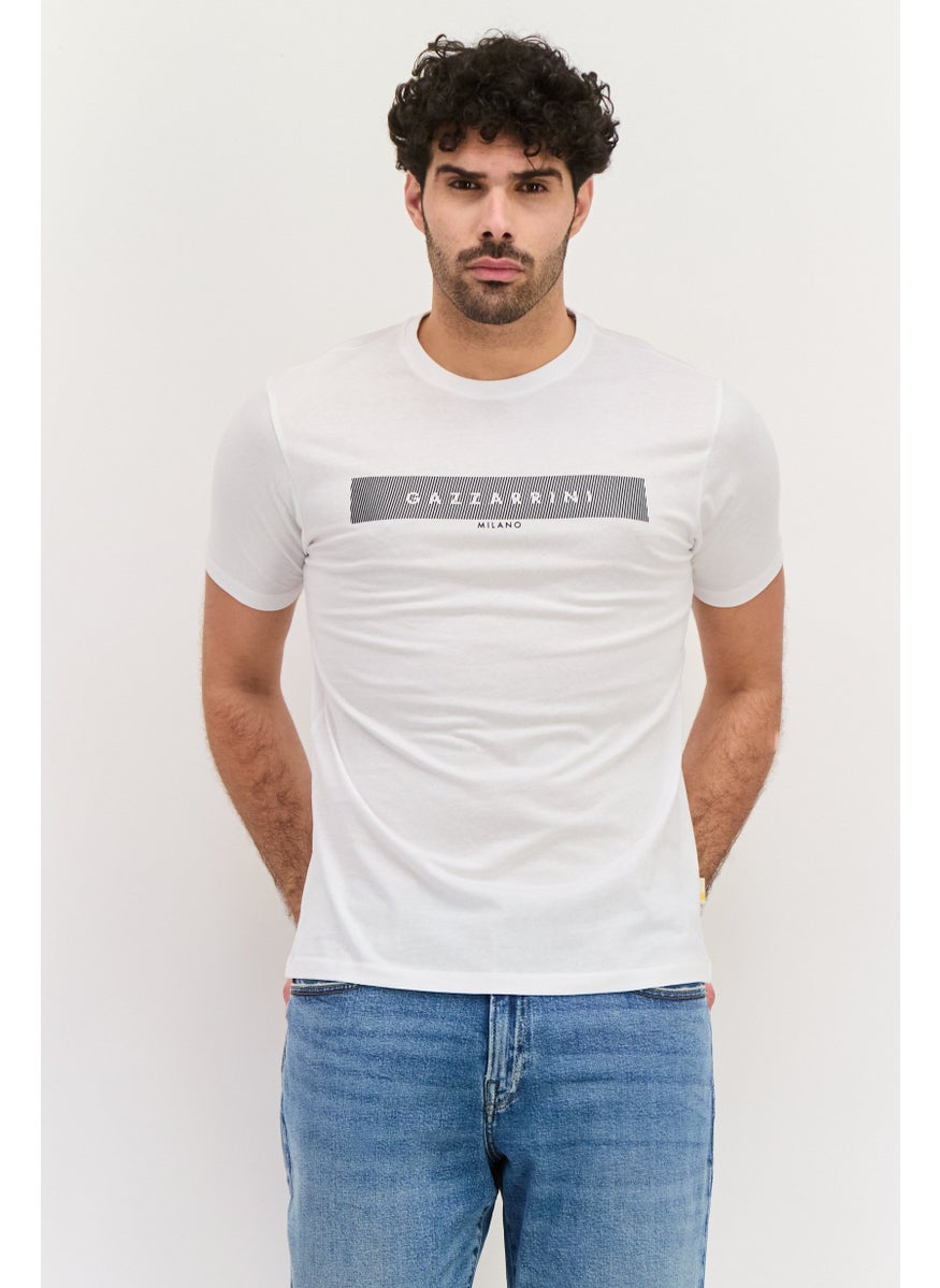 Gazzarrini Men Crew Neck Short Sleeve Brand Logo T Shirt, White  - Image 1
