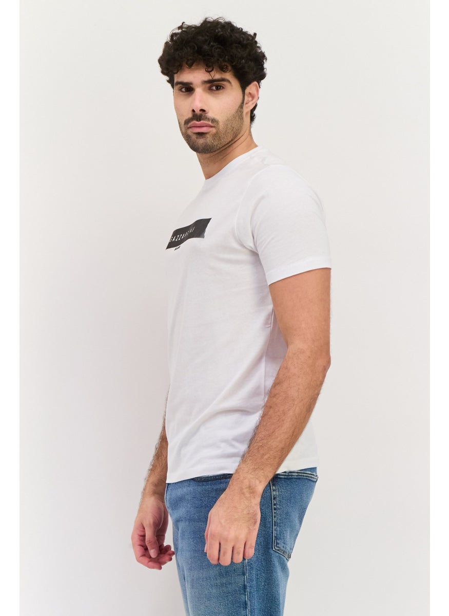 Gazzarrini Men Crew Neck Short Sleeve Brand Logo T Shirt, White  - Image 3