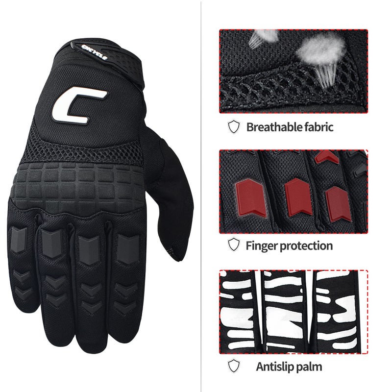 CHCYCLE Dirt Bike Gloves Mountain Bike Motocross Motorcycle Gloves for Men Motorbike ATV Racing Touch Screen Full Finger Glove for Cycling BMX MTB MX Climbing (X-Large, Black) - Image 2