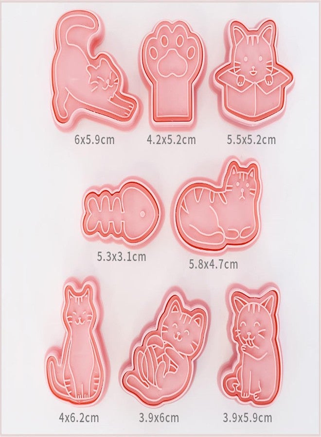 IShang Cat Shaped Cookie Stamps Set, 8 pcs of Plastic Cat Patterns Stamping Cookie Cutters Fondant Stampers for Baking Clay DIY - Image 3