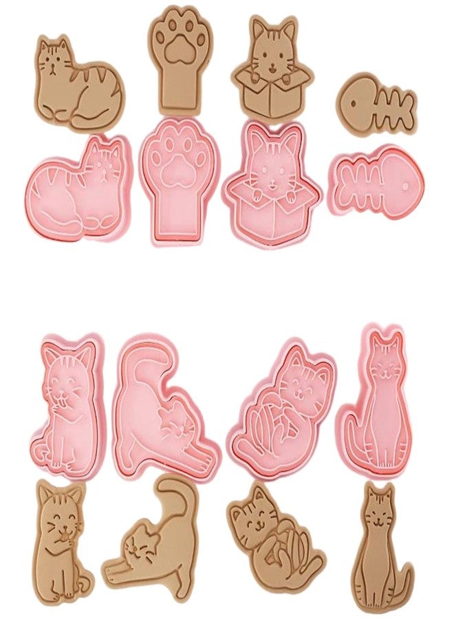 IShang Cat Shaped Cookie Stamps Set, 8 pcs of Plastic Cat Patterns Stamping Cookie Cutters Fondant Stampers for Baking Clay DIY - Image 1