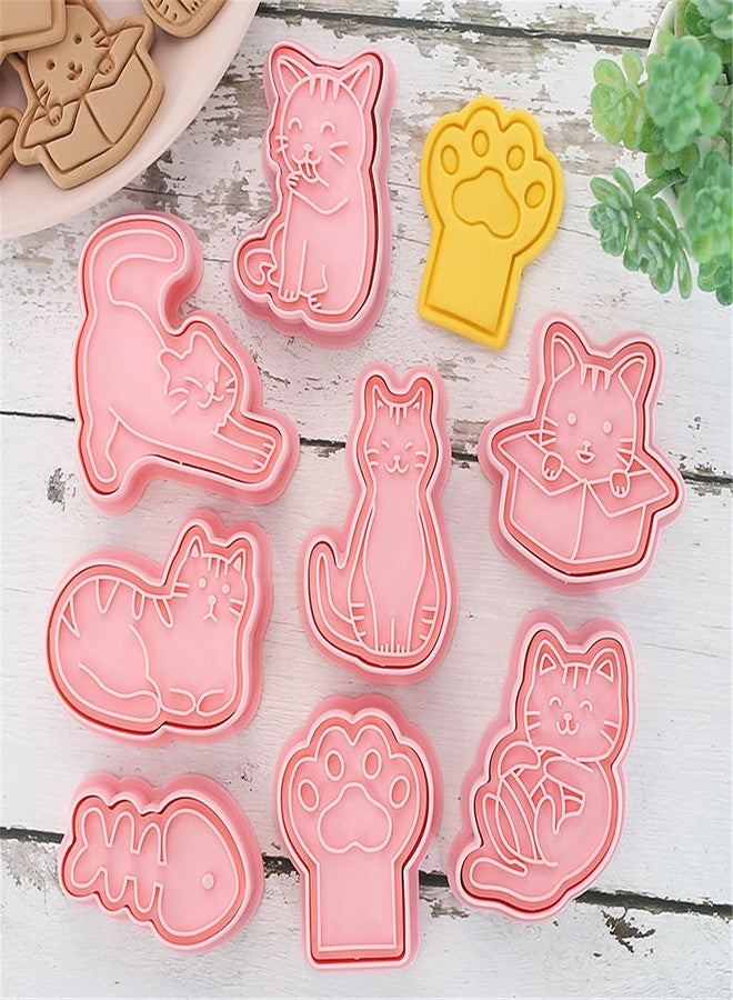 IShang Cat Shaped Cookie Stamps Set, 8 pcs of Plastic Cat Patterns Stamping Cookie Cutters Fondant Stampers for Baking Clay DIY - Image 5