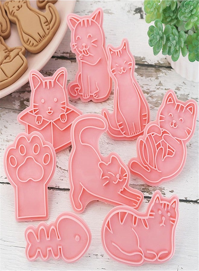 IShang Cat Shaped Cookie Stamps Set, 8 pcs of Plastic Cat Patterns Stamping Cookie Cutters Fondant Stampers for Baking Clay DIY - Image 2