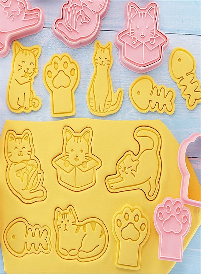 IShang Cat Shaped Cookie Stamps Set, 8 pcs of Plastic Cat Patterns Stamping Cookie Cutters Fondant Stampers for Baking Clay DIY - Image 4