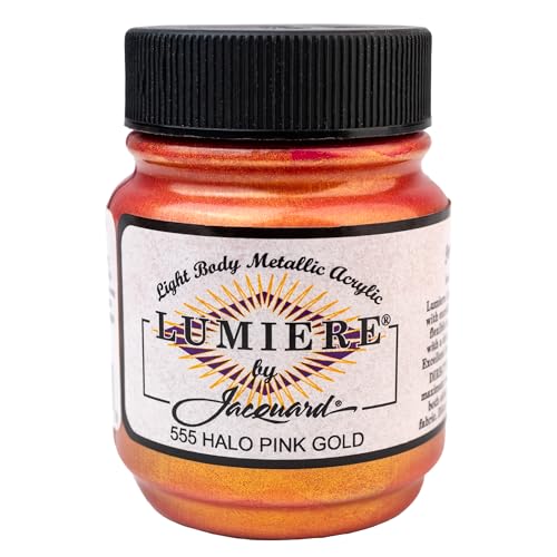 Jacquard Lumiere 2.25oz Fabric Paint Halo Pink Gold - Metallic Paint for Fabric, Leather, Canvas, Paper and Wood - Light-bodied Metallic Acrylic Paint - Lightfast & Vibrant Metallic Acrylic Paints - Image 1