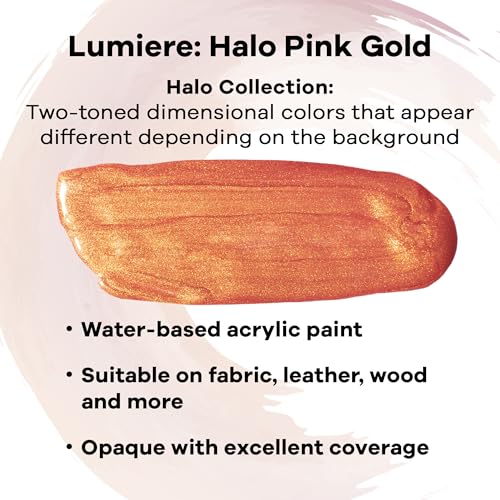 Jacquard Lumiere 2.25oz Fabric Paint Halo Pink Gold - Metallic Paint for Fabric, Leather, Canvas, Paper and Wood - Light-bodied Metallic Acrylic Paint - Lightfast & Vibrant Metallic Acrylic Paints - Image 2