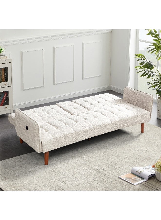 Home Box Dublin 3-Seater Fabric Sofa Bed with 2-Cup Holder Dropdown and USB Port 80 x 77 x 196 cm - Image 5