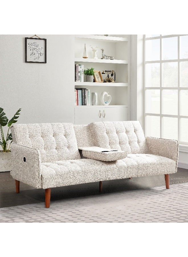 Home Box Dublin 3-Seater Fabric Sofa Bed with 2-Cup Holder Dropdown and USB Port 80 x 77 x 196 cm - Image 4