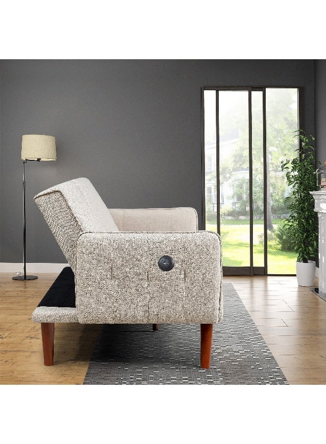 Home Box Dublin 3-Seater Fabric Sofa Bed with 2-Cup Holder Dropdown and USB Port 80 x 77 x 196 cm - Image 1