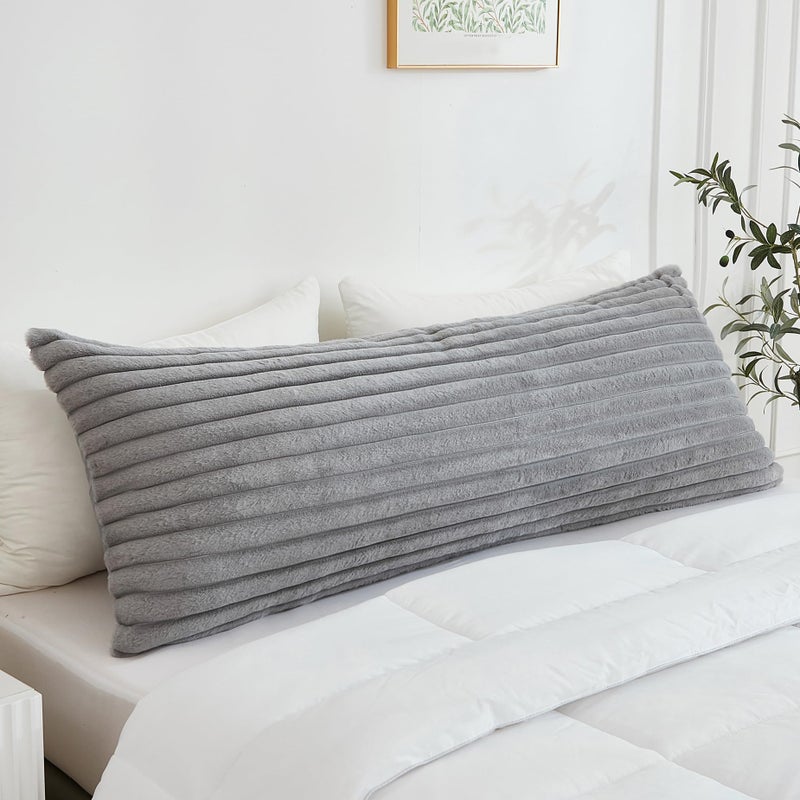 Memfydu Full Body Pillow with Fluffy Stripe Faux Fur Removable Cover, Long Bed Pillow Adult 20x54 Inches for Side Sleeper and Pregnancy, Gray. - Image 4