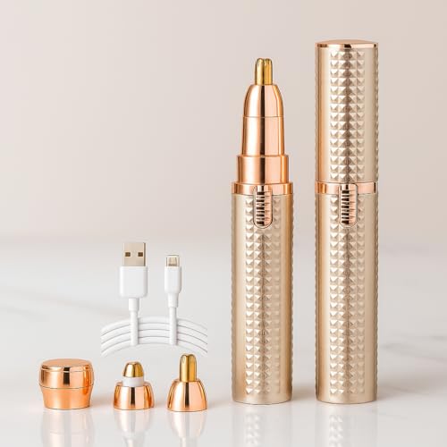 Pirron Eyebrow Trimmer for Women 3 in 1 Rechargeable Facial Hair Remover with Replaceable Heads, Professional Painless Personal Hair Removal Eyebrow Razor with Indicator Lights (GOLD) - Image 1