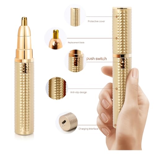 Pirron Eyebrow Trimmer for Women 3 in 1 Rechargeable Facial Hair Remover with Replaceable Heads, Professional Painless Personal Hair Removal Eyebrow Razor with Indicator Lights (GOLD) - Image 4