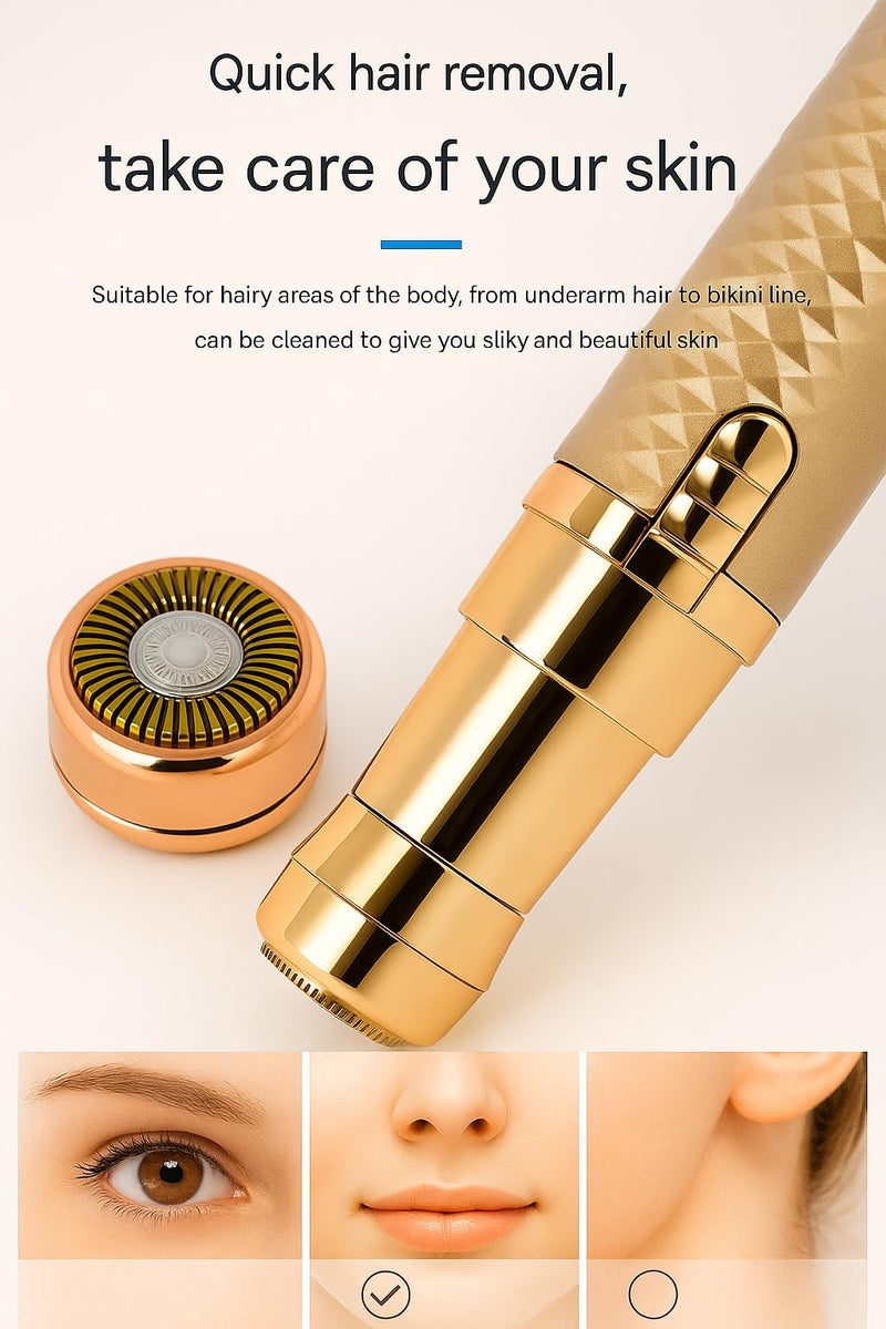 Pirron Eyebrow Trimmer for Women 3 in 1 Rechargeable Facial Hair Remover with Replaceable Heads, Professional Painless Personal Hair Removal Eyebrow Razor with Indicator Lights (GOLD) - Image 5