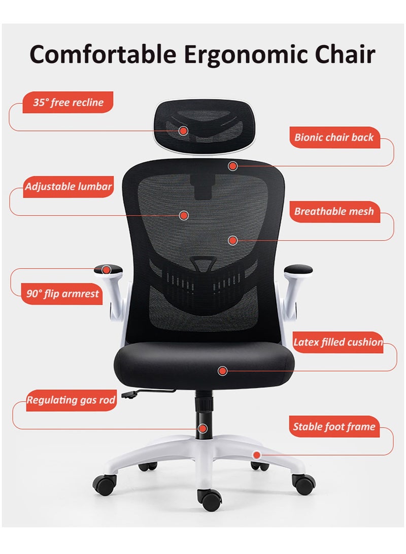 YY-ريشير كرسي مكتب مريح، مع دعم قطني قابل للتعديل ومسند رأس وكرسي تنفيذي قابل للإمالة بزاوية 35 درجة، كرسي ألعاب شبكي دوار مريح قابل للتهوية للمنزل والمكتب والدراسة - Image 3