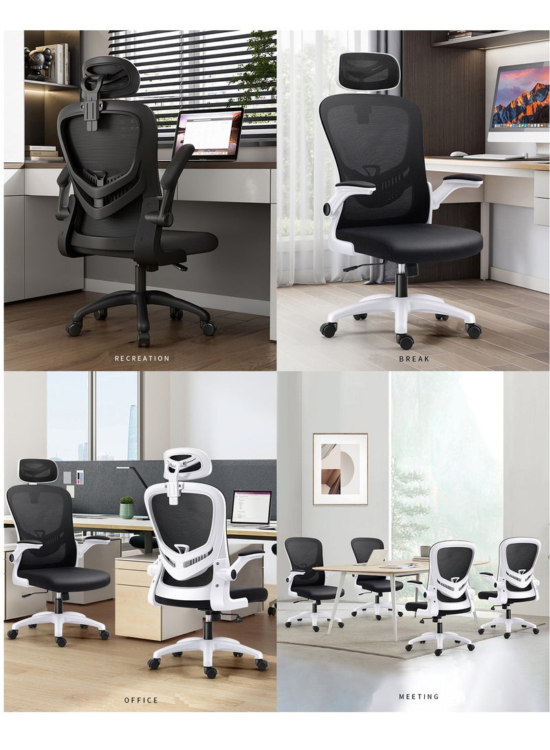 YY-ريشير كرسي مكتب مريح، مع دعم قطني قابل للتعديل ومسند رأس وكرسي تنفيذي قابل للإمالة بزاوية 35 درجة، كرسي ألعاب شبكي دوار مريح قابل للتهوية للمنزل والمكتب والدراسة - Image 2