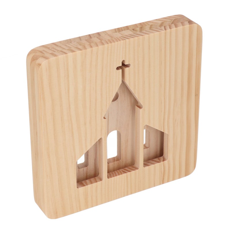 LED Night Light Christian Church Pattern Hollow Out 3D Wooden Lamp USB Interface Pine Wooden Night Light for Bedroom Home - Image 4