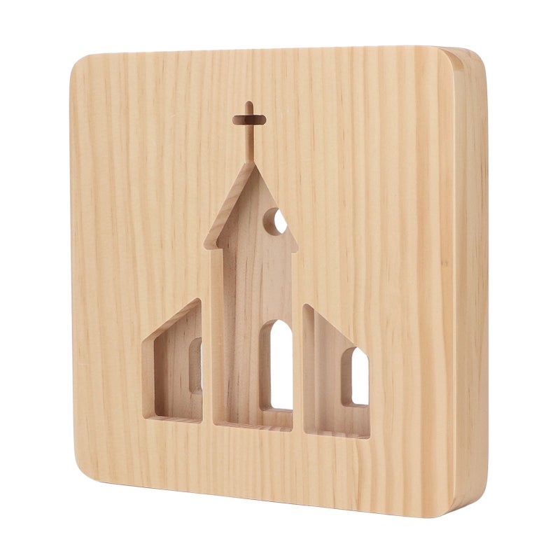 LED Night Light Christian Church Pattern Hollow Out 3D Wooden Lamp USB Interface Pine Wooden Night Light for Bedroom Home - Image 2