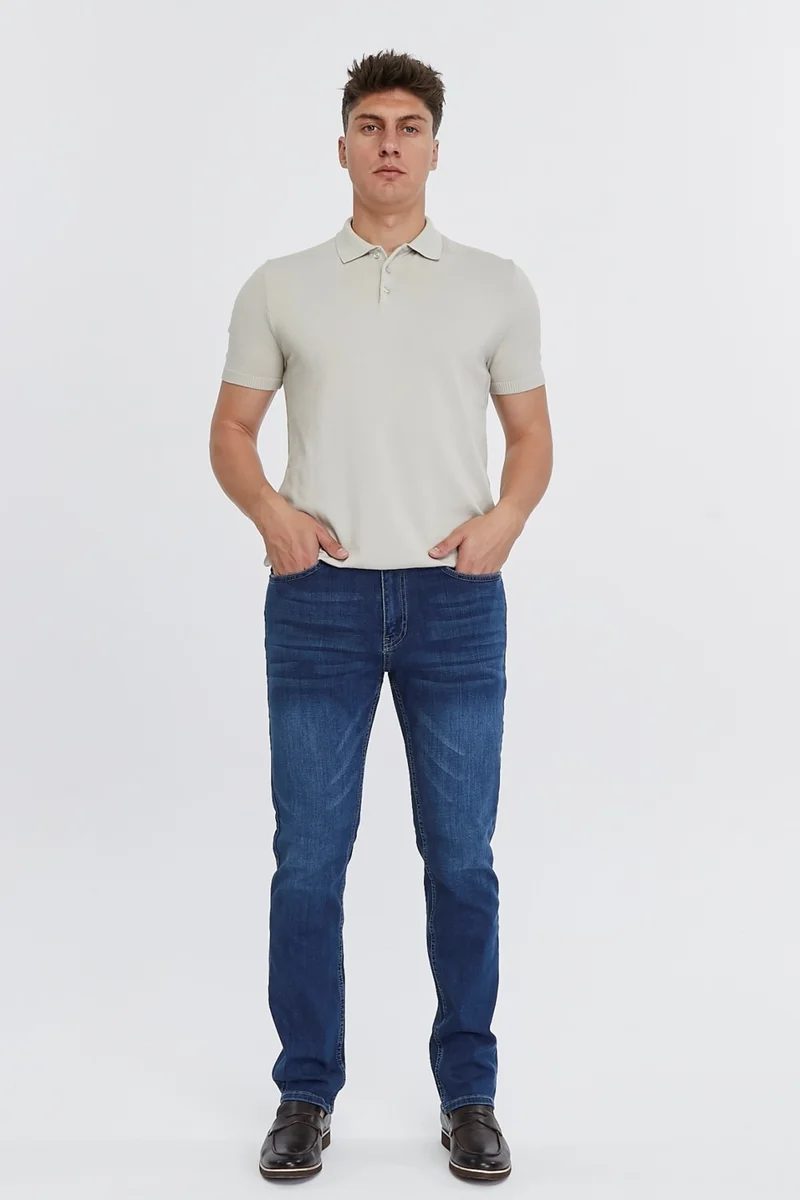 Cedy Denim Men's High Waist Pile Cuffed Jeans Regular Fit Jean C336