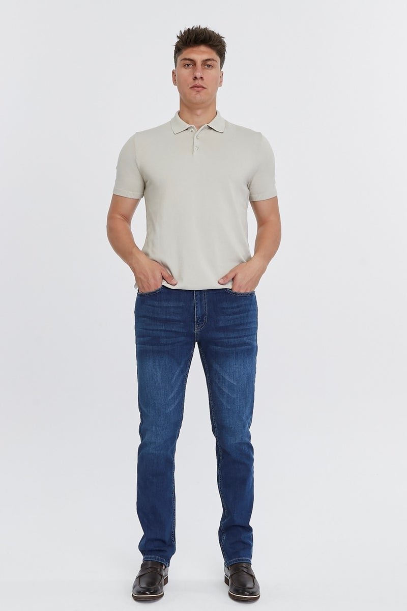 Men's High Waist Pile Cuffed Jeans Regular Fit Jean C336