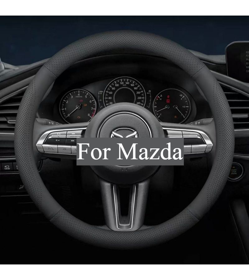 غطاء عجلة القيادة فائق الرقة لخط البرتقال لسيارة مازدا مع فتحات تهوية ليزرية، قبضة غير قابلة للانزلاق وقابلة للتنفس، جلد بولي يوريثان فاخر، تصميم دائري بأربعة أقسام، ترقية للسيارة لجميع الفصول. - Image 1