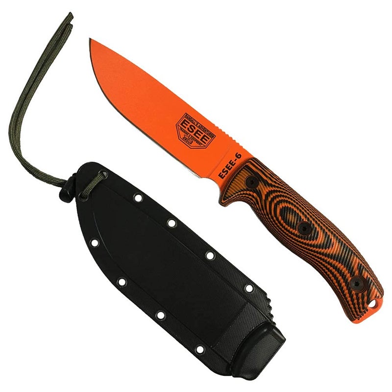 ESEE6 1095 Carbon Steel Black Sheath Orange Blade OrangeBlack G10 3D Handle