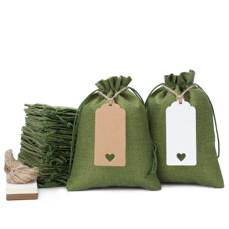Tapleap Green Burlap Bags with Drawstring, 5x7 Burlap Favor Sack (Lot of 30) for Wrapping Summer Holiday Favors or Gifts, Birthday, Wedding, Party or Household Use - Image 1