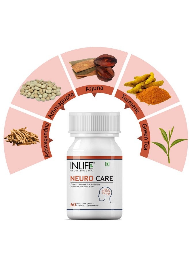Inlife مكمل صحي INLIFE للعناية بالأعصاب - أشواغاندا، شاي أخضر، كركم (كركمين)، أرجونا، مستخلصات أتماغوبتا 500 ملغ - 60 كبسولة نباتية (عبوة من 1، 60) - Image 5