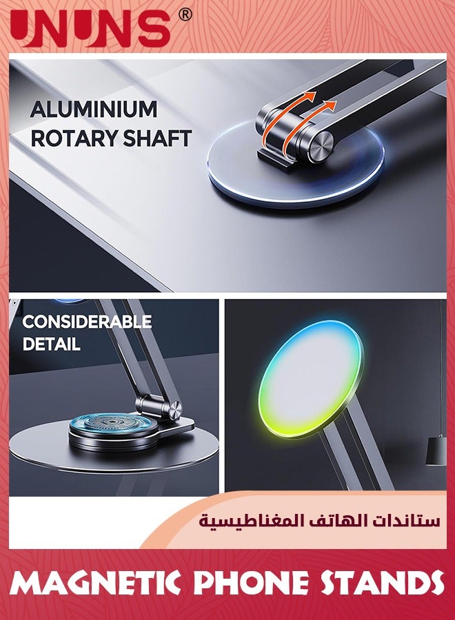 UNUNS Magnetic Desk Phone Stand,Aluminum Cell Phone Stand Holder Dock with 360°Rotation Base Adjustable Foldable For All Mobile Phones iPhone 15 14 13 12 Pro,Pro Max,Plus,Tablet-Black - Image 4