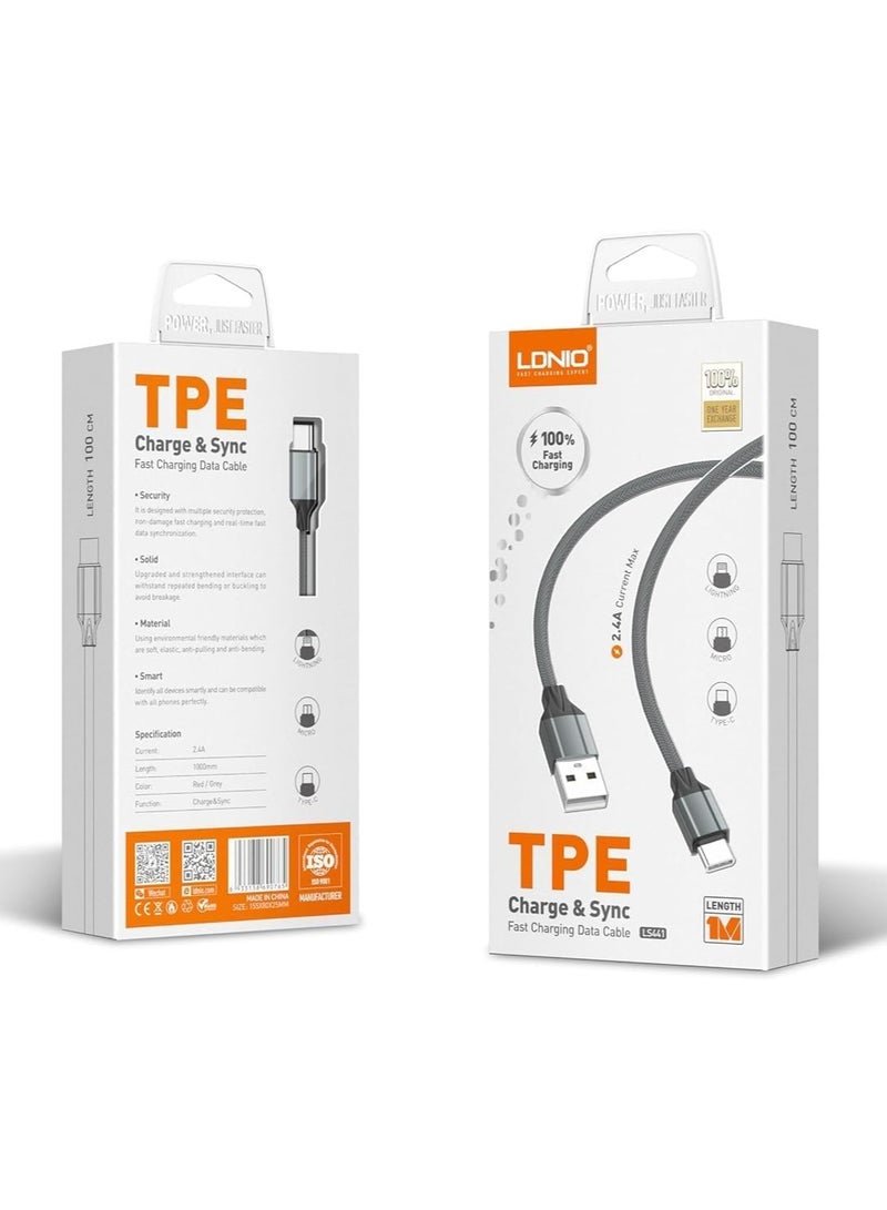 LDNIO LDNIO LS441 Lightning 2.4A Fast Charging Data Cable – 1M – Grey  - Image 3