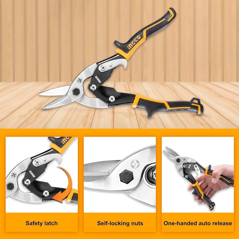 INGCO Aviation Snip Set Left Right Straight Cut Snips for Sheet Metal Cutting Pliers Nippers Snip with Comfortable Grips HTSNK0110 - Image 4