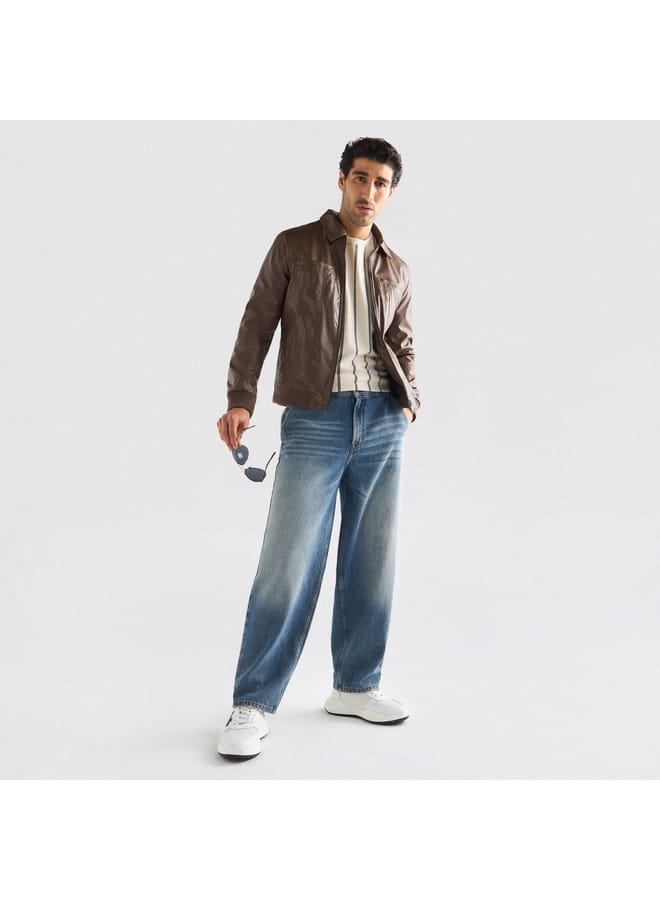 Splash FAV Solid Biker Jacket with Zip Closure and Pockets  - Image 2