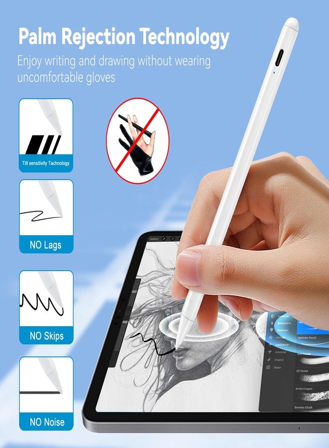 Bbata iPad Air 5th Generation Pencil Apple iPad Pen 9th Generation with Palm Rejection Active Stylus Pen for iPad Air 5th/4th,iPad Pro 12.9/11 Inch,iPad 10th/9th/8th/7th/6th,iPad mini 6 Pencil White - Image 2