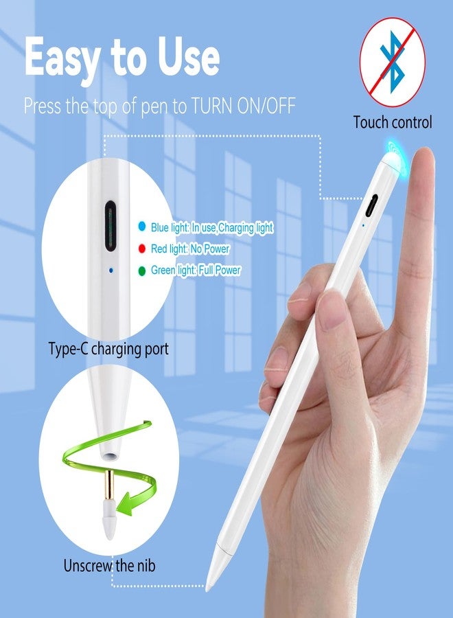 Bbata iPad Air 5th Generation Pencil Apple iPad Pen 9th Generation with Palm Rejection Active Stylus Pen for iPad Air 5th/4th,iPad Pro 12.9/11 Inch,iPad 10th/9th/8th/7th/6th,iPad mini 6 Pencil White - Image 5