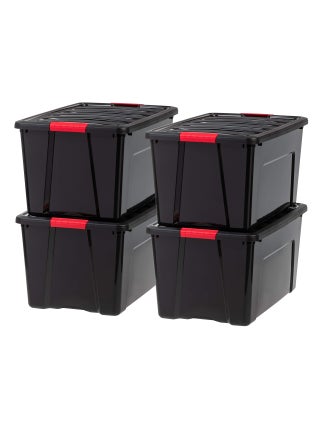 IRIS USA 72 Qt Stackable Plastic Storage Bins with Lids 4 Pack  BPAFree Made in USA  Garage Organizing Solution Latches Durable Nestable Containers Secure Pull Handle  Black - pzsku/Z79A81FDF1BED441E8D83Z/45/1750417207/6103dfcf-c27f-4ad8-a832-7c2635318ea2