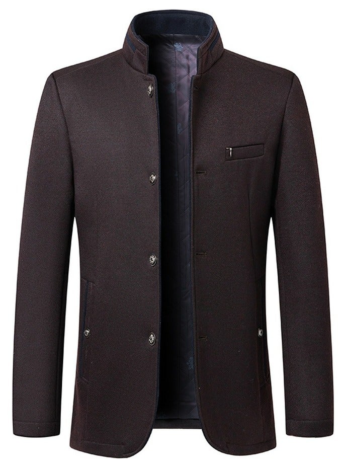 Loquat Mens Casual Suit Blazer Jackets Stand Collar Lightweight Lined Coats Business Coats Dark Wine Red 